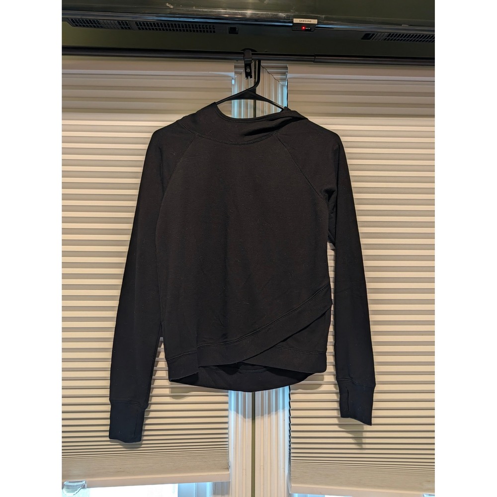 Danskin Now Girls Black Crossover Hem Hoodie Thumbhole Pullover L 10-12